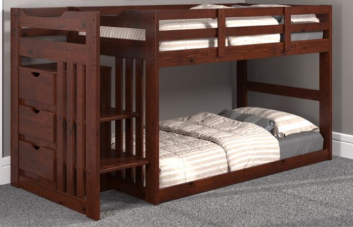 TT154 Twin/Twin Gray or Brown Stair Bunk Low Loft