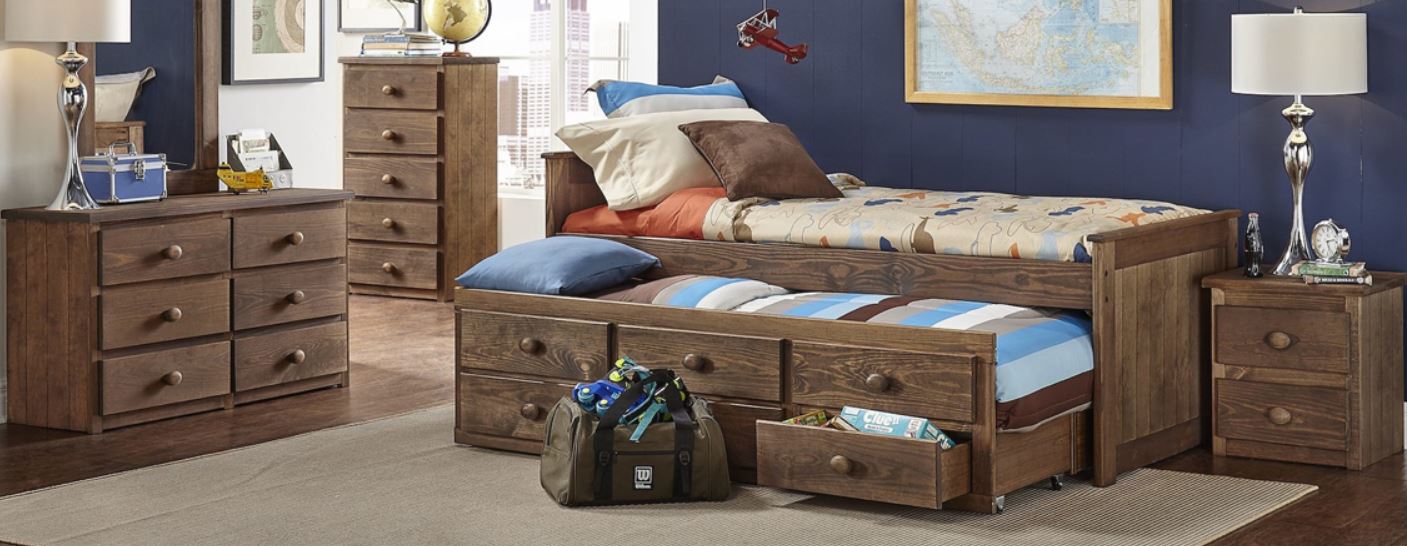 6933 Twin Rails and Trudle Captains Bed Chestnut